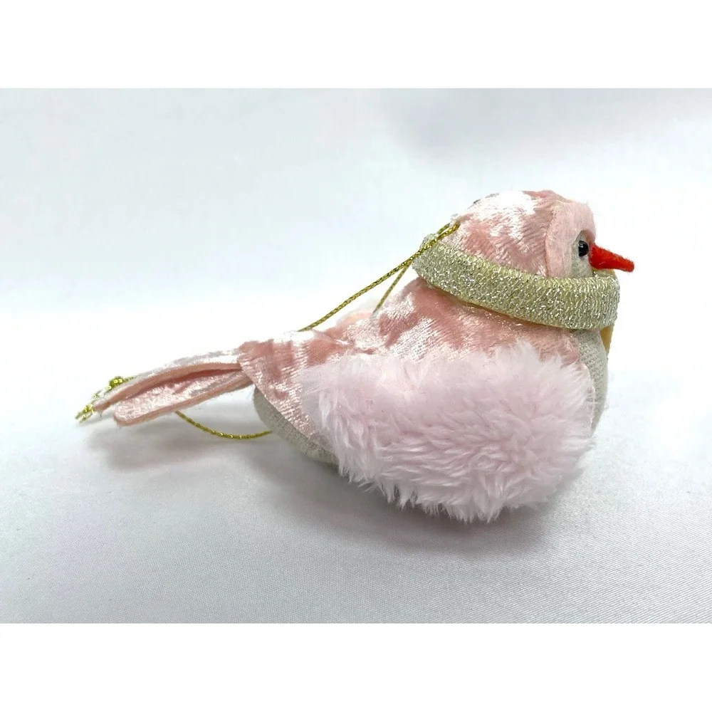 Wondershop Featherly Friends Bird Ornaments Rose Zinny Pink Scarf Faux Fur